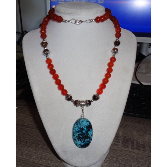 Carnelian, Azurite, Tiger Eye Necklace - Picture 2 of 10